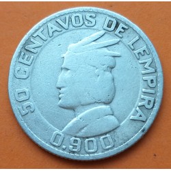 HONDURAS 50 CENTAVOS DE LEMPIRA 1937 JEFE INDIO KM.74 MONEDA DE PLATA MBC- Silver coin