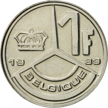 BELGICA 1 FRANCO 1989 REY BALDUÍNO I KM.170 MONEDA DE NICKEL SC-