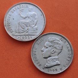 . 2 Monedas x ESPAÑA 1 PESETA 1903 * 19 03 SMV ALFONSO XIII + 1 PESETA 1933 * 3/4 REPÚBLICA ESPAÑOLA PLATA @LIMPIADAS@