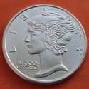 @OFERTA@ ESTADOS UNIDOS 1 ONZA 1990 tipo DIME 10 CENTAVOS MERCURY MEDALLA DE PLATA PURA One Ounce 999 FINE