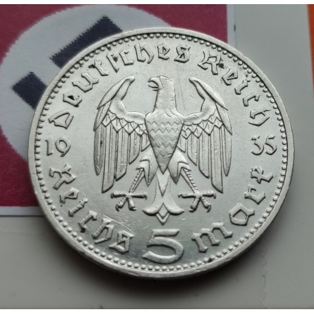 GERMANY 5 REICHSMARK 1935 F HINDENBURG SILVER NAZI WWII 2