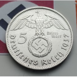 ALEMANIA 5 MARCOS ESVASTICA NAZI 1937 E PLATA III REICH EBC 1