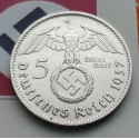 ALEMANIA 5 MARCOS ESVASTICA NAZI 1937 E PLATA III REICH EBC 1