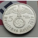 @ESCASA@ ALEMANIA 5 MARCOS 1937 G AGUILA y ESVASTICA NAZI III REICH KM.94 MONEDA DE PLATA Germany 5 Reichsmark R/2