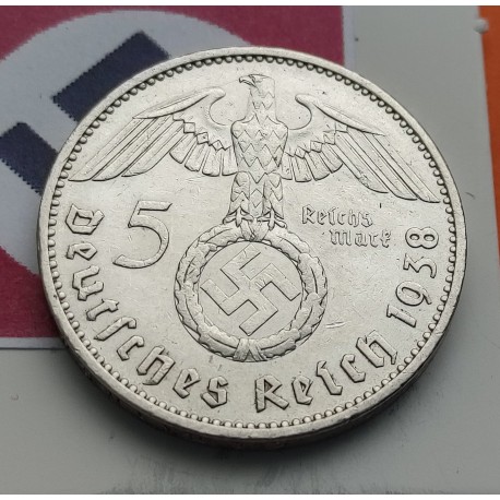 ALEMANIA 5 MARCOS 1938 A AGUILA y ESVASTICA NAZI III REICH KM.94 MONEDA DE PLATA EBC- Germany 5 Reichsmark R/2