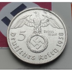 ALEMANIA 5 MARCOS ESVASTICA NAZI 1938 F PLATA III REICH EBC 1