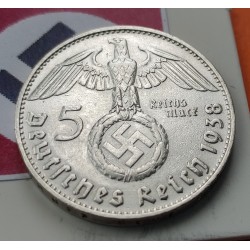 ALEMANIA 5 MARCOS ESVASTICA NAZI 1938 D PLATA III REICH NAZI 2