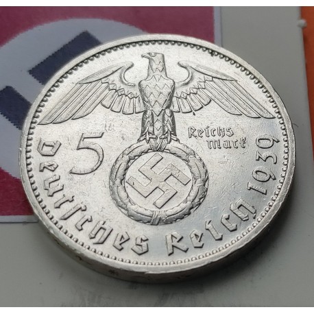 ALEMANIA 5 MARCOS ESVASTICA NAZI 1936 A PLATA III REICH @LUJO@