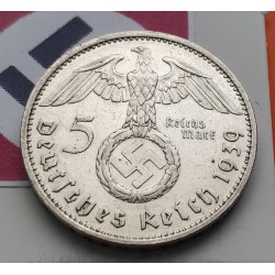 ALEMANIA 5 MARCOS ESVASTICA NAZI 1939 E PLATA III REICH NAZI 1