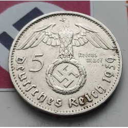 ALEMANIA 5 MARCOS ESVASTICA NAZI 1939 F PLATA III REICH EBC 3