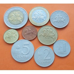 9 monedas x LITUANIA 1 CENTAS y 2+5 CENTAI y 10+20+50 CENTU y 1 LITAS y 2+5 LITAI 1991 a 2008 Latvia Pre-Euro coins