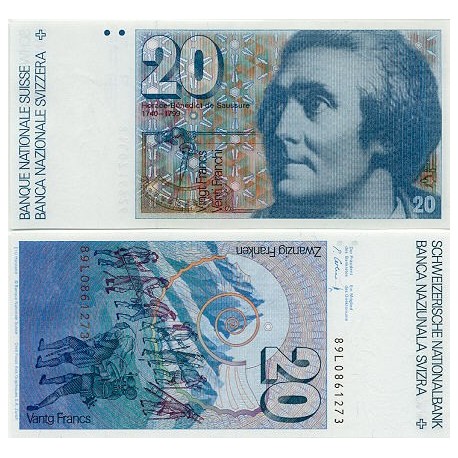 @VER FIRMAS@ SUIZA 20 FRANCOS 1981 HORACE BENEDICT Serie 81V Pick 55C BILLETE SC Switzerland 20 Francs UNC BANKNOTE