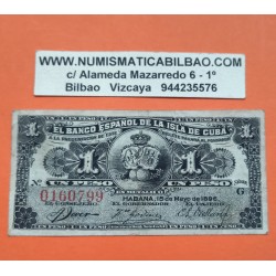 ESPAÑA 1 PESO 1896 Época Rey ALFONSO XIII BANCO ESPAÑOL DE LA ISLA DE CUBA Serie G 0160799 Pick 46A BILLETE MBC