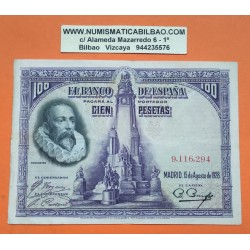 ESPAÑA 100 PESETAS 1928 MIGUEL DE CERVANTES Sin Serie 9116294 Pick 76 BILLETE MBC Spain banknote