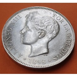 @MUY BONITA@ ESPAÑA 5 PESETAS 1898 * 18 98 SGV REY ALFONSO XIII KM.707 MONEDA DE PLATA (DURO) Spain silver R/3