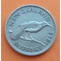 1º AÑO DE EMISIÓN x NUEVA ZELANDA 6 PENIQUES 1948 PAJARO HUIA y Rey JORGE VI KM.26.2 MONEDA DE NICKEL MBC New Zealand 6 Pence