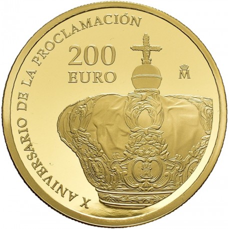 . 1 aaaaacoin @27/NOV. Envío@ X ANIVERSARIO S.M. REY FELIPE VI x ESPAÑA 200 EUROS 2024 CORONA REAL MONEDA DE ORO ESTUCHE FNMT