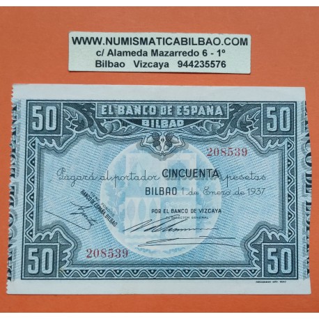 @PRECIOSO@ BILBAO 50 PESETAS 1937 BANCO DE VIZCAYA 208539 BILLETE EBC- EUZKADI Pick S.564 España