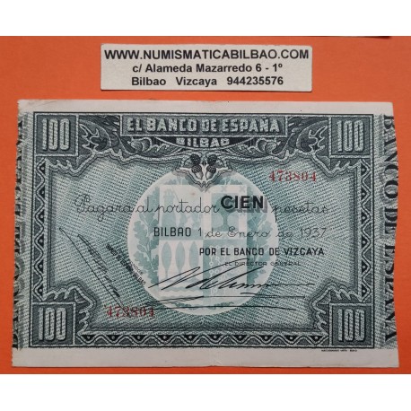 . 1 Billete BANCO DE VIZCAYA x 100 PESETAS 1937 BILBAO Sin Serie MBC+ EUZKADI Pick S.565 Guerra Civil España L/3