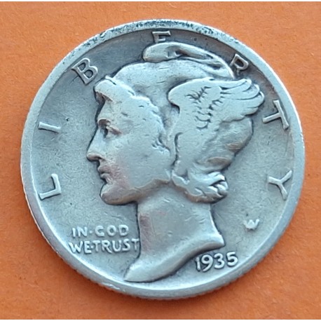 ESTADOS UNIDOS 10 CENTAVOS DIME 1935 MERCURY KM.140 MONEDA DE PLATA MBC USA silver coin