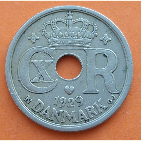 DINAMARCA 25 ORE 1929 LETRAS N.GJ. LETRAS REALES Rey CHRISTIAN X KM.823 MONEDA DE NICKEL MBC Denmark