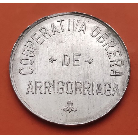 ARRIGORRIAGA 2 PESETAS 1938 aprox. FICHA DE COOPERATIVA OBRERA MONEDA DE ALUMINIO SC- GUERRA CIVIL EUSKADI VIZCAYA