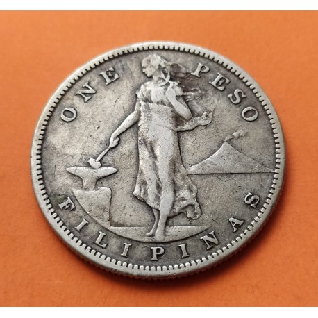 FILIPINAS 1 PESO 1908 S DAMA y ESCUDO AMERICANO KM.172 MONEDA DE PLATA MBC+ Ocupacion Estados Unidos Dolar PHILIPPINES R/2