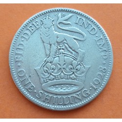 INGLATERRA 1 SHILLING 1928 LEON y CORONA JORGE V KM.833 MONEDA DE PLATA MUY CIRCULADA UK Silver