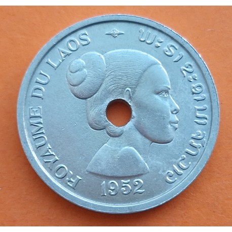 LAOS 10 CENTIMOS 1952 LAO LAUM TRENZADO DE PELO NATIVO KM.4MONEDA DE ALUMINIO EBC/SC Royaume du Laos