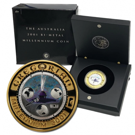 . @RARA@ AUSTRALIA 20 DOLARES 2001 GREGORIAN MILLENIUM KM.595 MONEDA DE ORO PURO 9,49 gramos + PLATA 4,52 grs. ESTUCHE