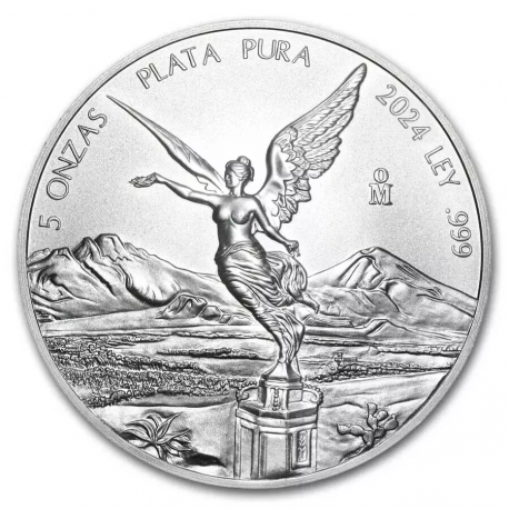 . 1 aaaaacoin @29/NOV. Envío@ MEXICO 5 ONZAS 2024 ANGEL LIBERTAD MONEDA DE PLATA PURA @NO CÁPSULA@ silver coin OZ OUNCE