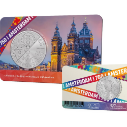 . 1 aaaacoin HOLANDA 5 EUROS 2024 AMSTERDAM 2ª MONEDA de COBRE BAÑO PLATA Tirada 12.500 COINCARD The Netherlands