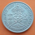 INGLATERRA 2 SHILLINGS 1939 JORGE VI y FLOR KM.855 MONEDA DE PLATA MBC+ Great Britain United Kingdom WWII