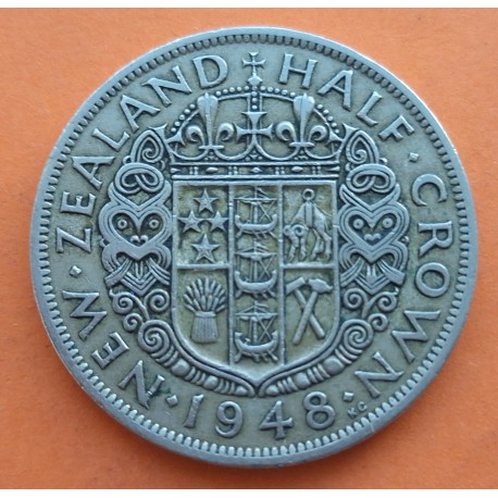 NUEVA ZELANDA 1/2 CORONA 1948 REY JORGE V KM.866 MONEDA DE NICKEL KM.19 MBC- New Zealand Half Crown Georges V