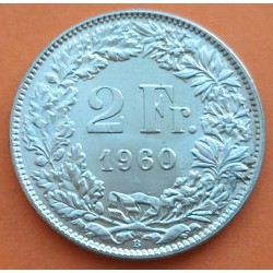 SUIZA 2 FRANCOS 1960 B GUILLERMO TELL y ESCUDO KM.25 MONEDA DE PLATA SC- Switzerland 2 Francs silver coin