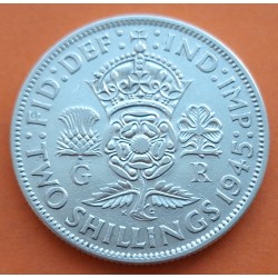 INGLATERRA 2 SHILLINGS 1945 JORGE VI y FLOR KM.855 MONEDA DE PLATA MBC++ UK Silver WWII