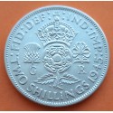 INGLATERRA 2 SHILLINGS 1945 JORGE VI y FLOR KM.855 MONEDA DE PLATA MBC++ UK Silver WWII