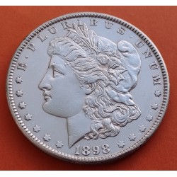 @FECHA RARA@ ESTADOS UNIDOS 1 DOLAR 1898 MORGAN KM.110 MONEDA DE PLATA MBC++ USA Silver $1 Dollar Coin R/2