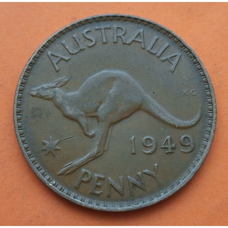 AUSTRALIA 1 PENIQUE 1949 REY JORGE VI y CANGURO KM.43 MONEDA DE BRONCE MBC 1 Penny