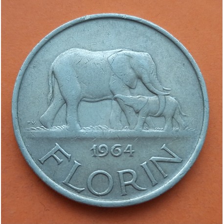 MALAWI 1 FLORIN 1964 ELEFANTES y PRESIDENTE KM.3 MONEDA DE NICKEL MBC Africa coin