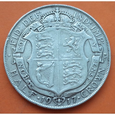 INGLATERRA 1/2 CORONA 1917 REY JORGE V KM.818 MONEDA DE PLATA MBC- Great Britain UK Half Crown silver coin R/2