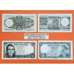 . 2 billetes x ESPAÑA 5 PESETAS 1951 JAIME BALMES Pick 140 + 5 PESETAS 1954 REY ALFONSO X Pick 146 MBC-