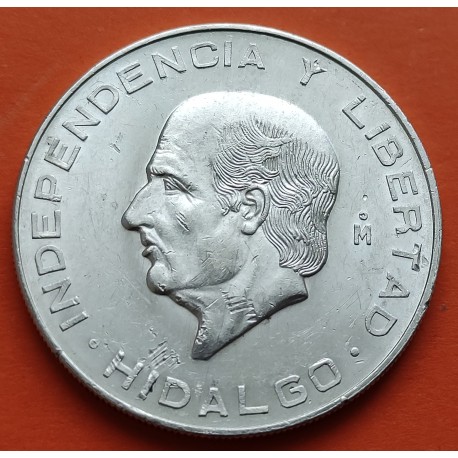 @RARA@ MEXICO 10 PESOS 1955 HIDALGO INDEPENDENCIA y LIBERTAD KM.474 MONEDA DE PLATA EBC- silver coin R/1