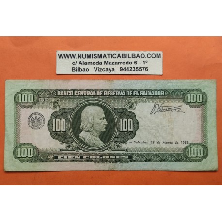 @PVP NUEVO 270€@ EL SALVADOR 100 COLONES 1988 CRISTOBAL COLON y MONUMENTO Pick 137B BILLETE MUY CIRCULADO - RARO