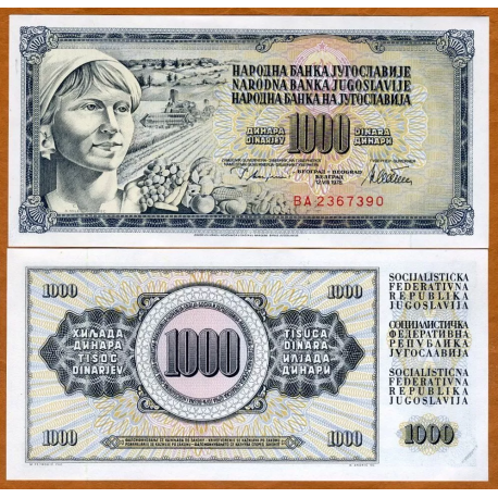 YUGOSLAVIA 1000 DINARA 1978 AGRICULTORA y SEGADORA Época COMUNISTA Pick 92 BILLETE SC UNC BANKNOTE