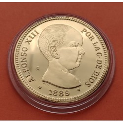 0,40 ONZAS x MEDALLA FNMT HISTORIA DE LA PESETA ESPAÑA 20 PESETAS 1889 ALFONSO XIII PLATA BAÑO DE ORO 13,50 gramos 925 milésimas