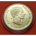 0,40 ONZAS x MEDALLA FNMT HISTORIA DE LA PESETA ESPAÑA 10 PESETAS 1878 ALFONSO XII PLATA BAÑO DE ORO 13,50 gramos 925 mls.