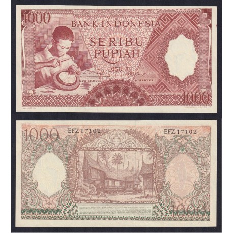 . INDONESIA 1000 RUPIAS 1958 @RARO@ SC Pick 61 BILLETE RUPIAH