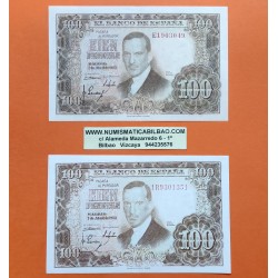 @2 BILLETES en 2 COLORES@ ESPAÑA 100 PESETAS 1953 JULIO ROMERO DE TORRES Pick 145 Marrón Claro + Marrón Oscuro EBC- L/1