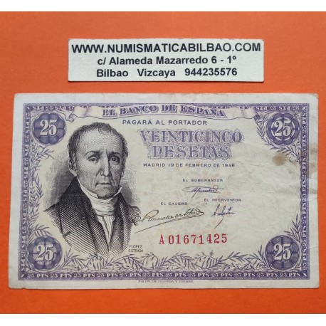 ESPAÑA 25 PESETAS 1946 FLOREZ DE ESTRADA Serie A 01671425 Pick 130 BILLETE MBC-- Spain banknote